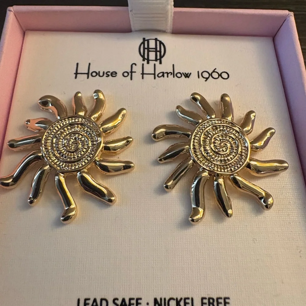 NEW House of Harlow 1960 Gold Sun Earrings